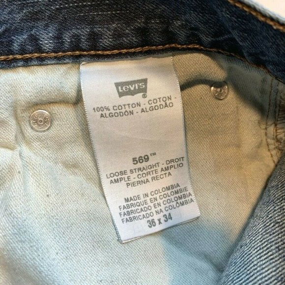 Levi's 569‎ Jeans Mens 36x34 (38x33) Loose Straight Fit Jeans Dark Wash Red Tab - Picture 9 of 12